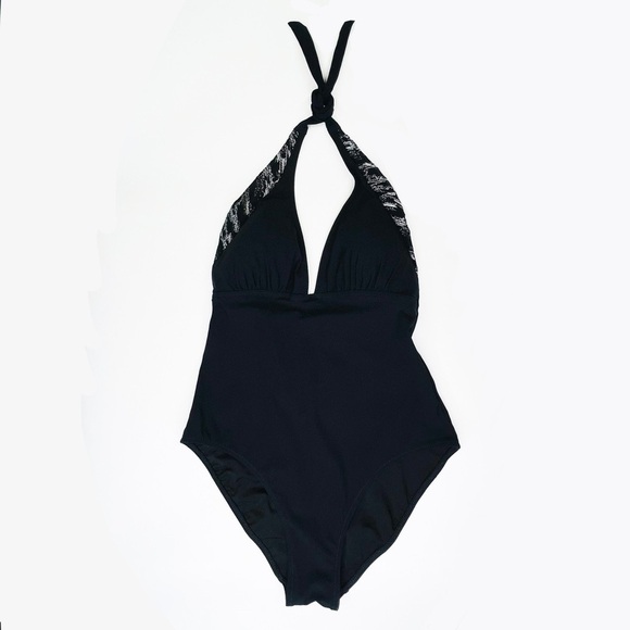 Gottex Classic Danseuse Black & Silver V-Neck Halter One Piece Swimsuit New NWT - Picture 3 of 10